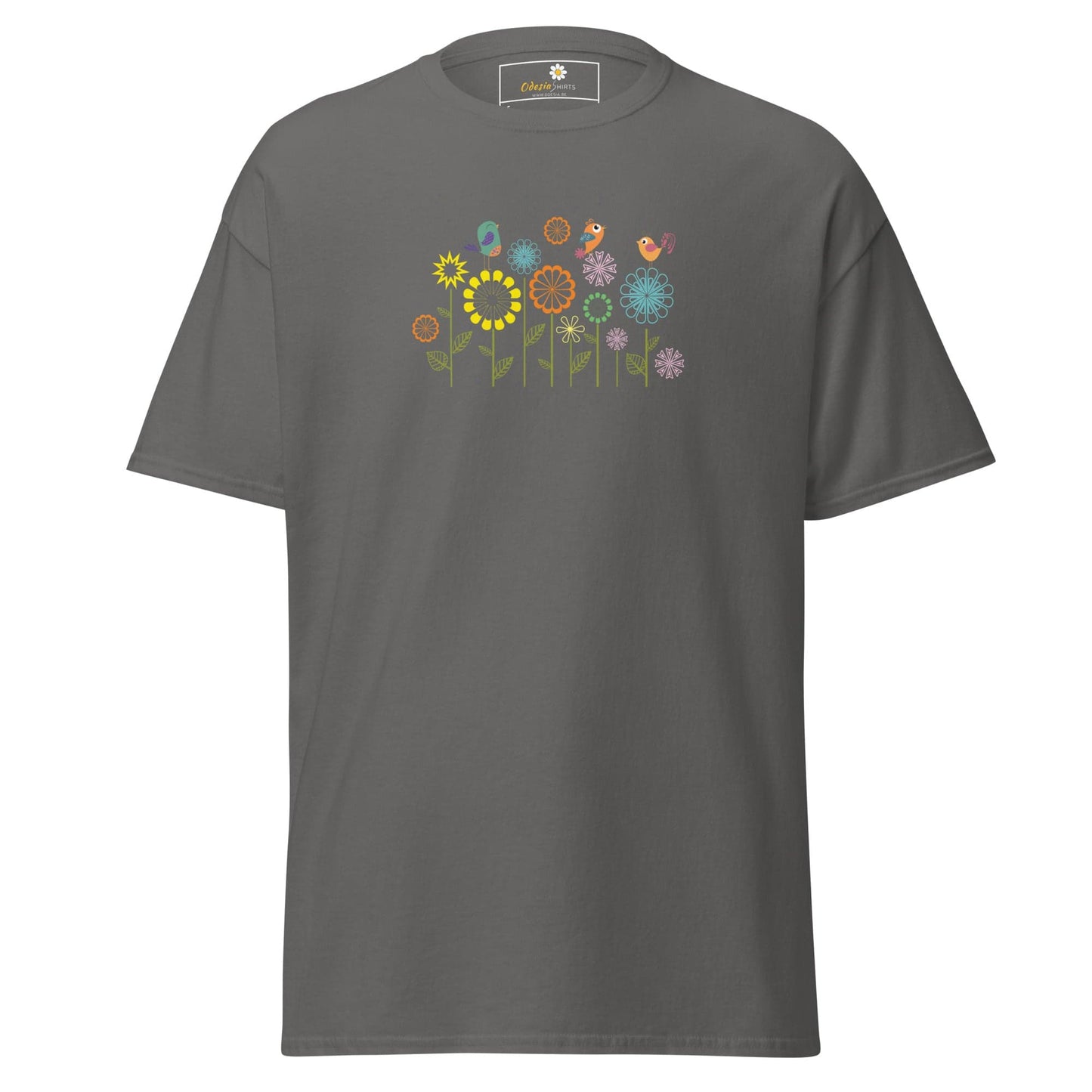 Unisex classic tee - ANIMALS BIRDS ON FLOWERS - REGULAR - Charcoal / S