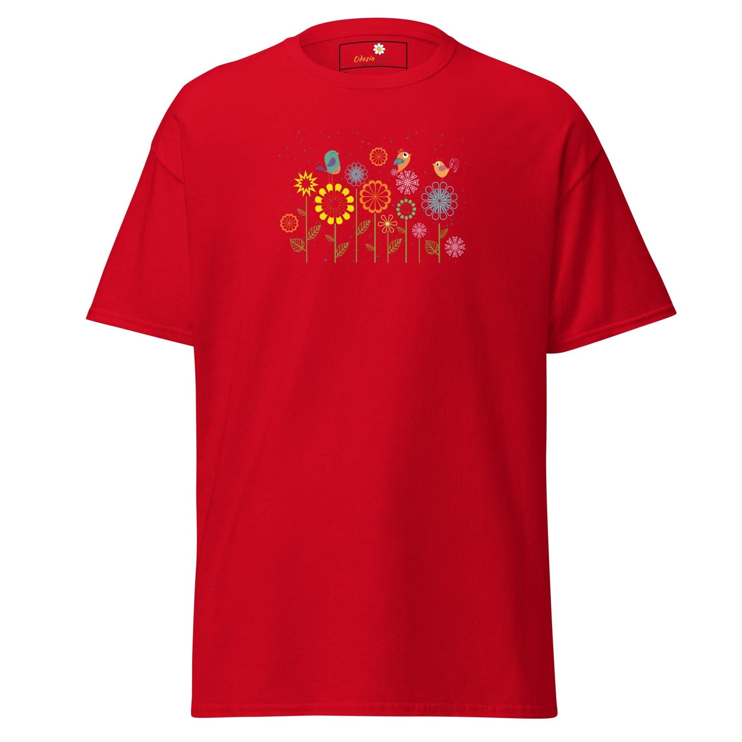 Unisex classic tee - ANIMALS BIRDS ON FLOWERS - REGULAR - Red / S
