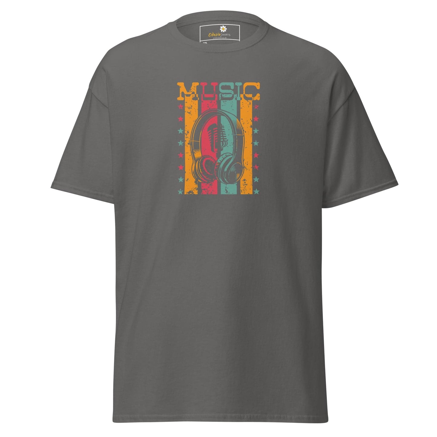 Gray T-shirt with music-themed graphic, suitable for men and women, available in 2XL to 5XL