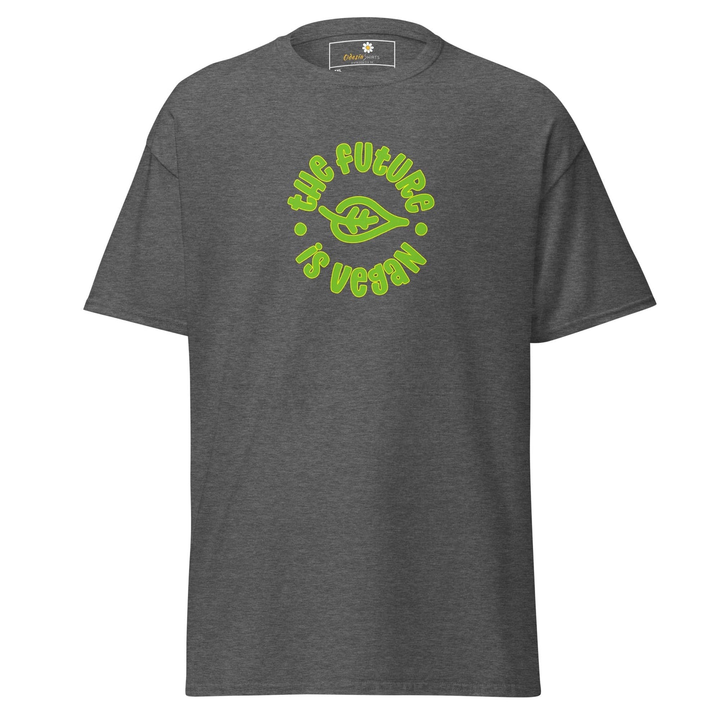 Gray t-shirt with vegan slogan.