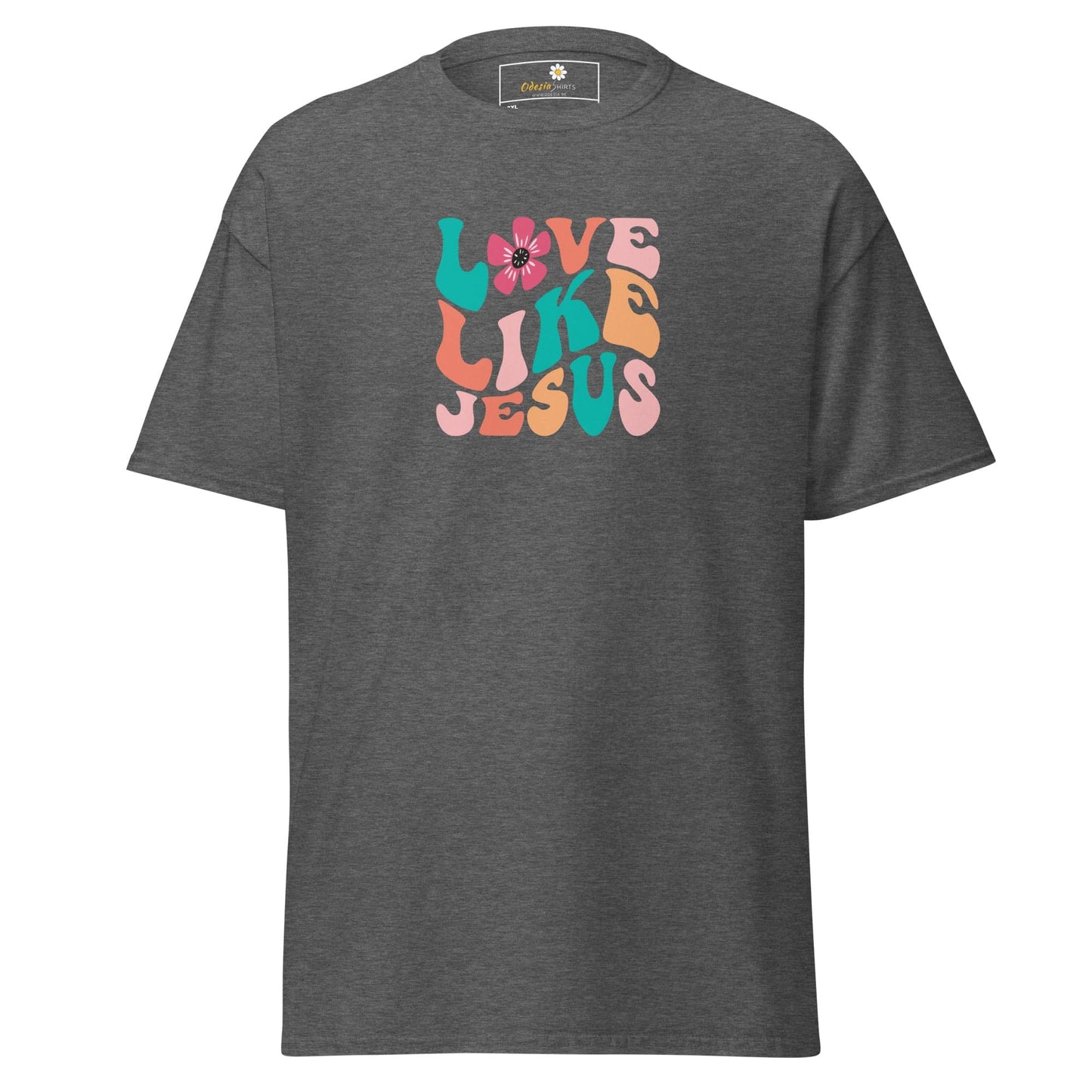 Gray T-shirt with Love Like Jesus graphic, men’s and women’s sizes 2XL to 5XL