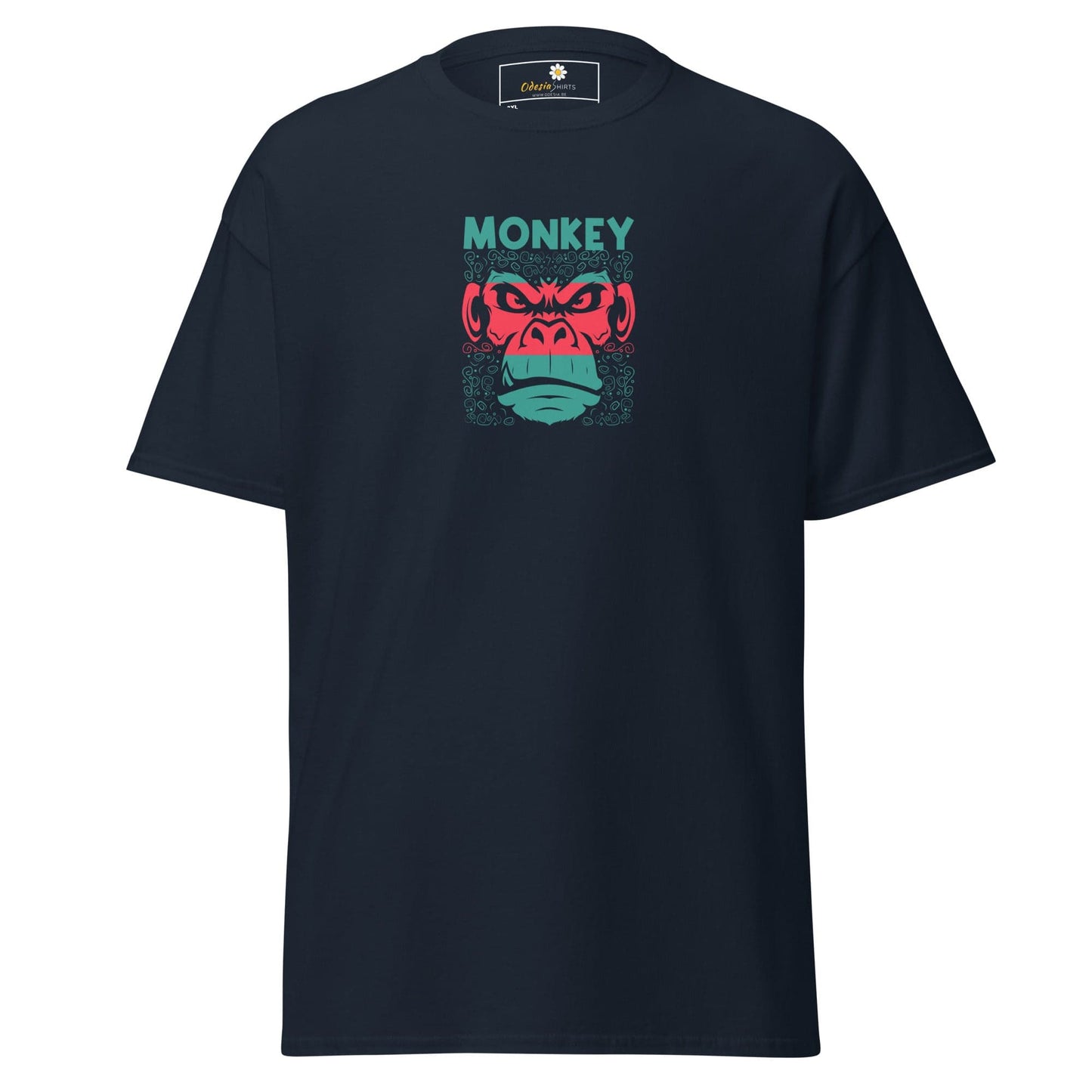 Navy blue T-shirt with monkey graphic for men and women in size 2XL to 5XL
