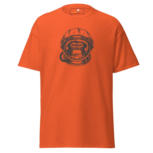 Orange T-shirt featuring an astronaut Gorilla graphic for Men and Women in 2XL to 5XL sizing