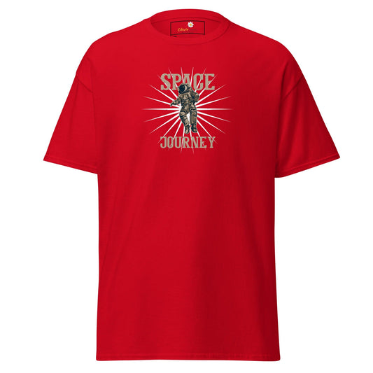 Red T-shirt with astronaut graphic for men and women, available in 2XL to 5XL sizes